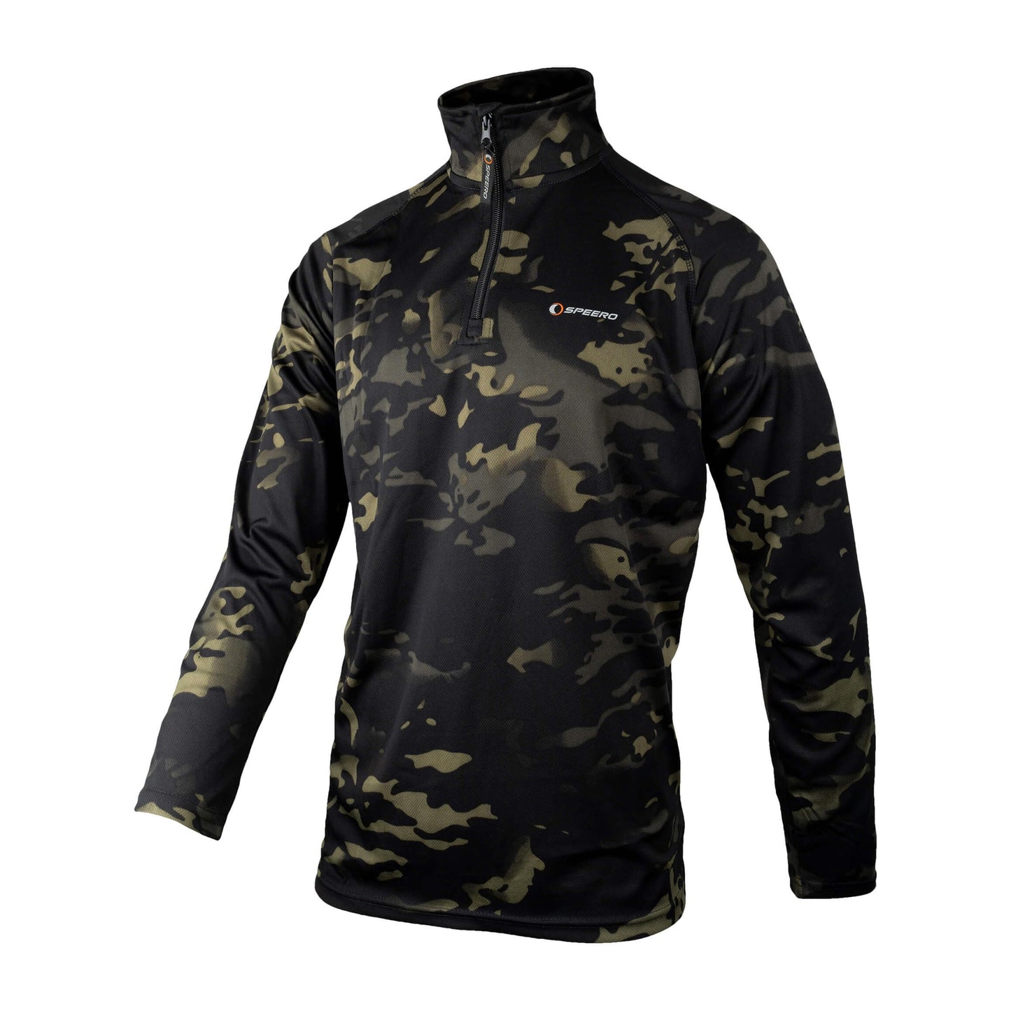 Black - Side - Speero Mens Armour Camo Quarter Zip Midlayer