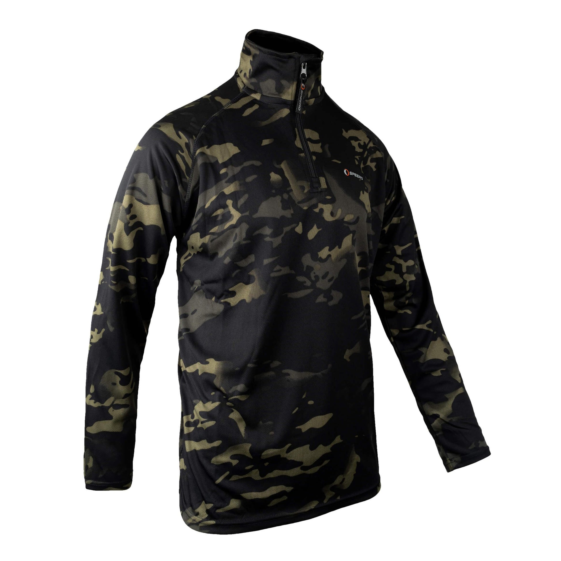 Black - Lifestyle - Speero Mens Armour Camo Quarter Zip Midlayer