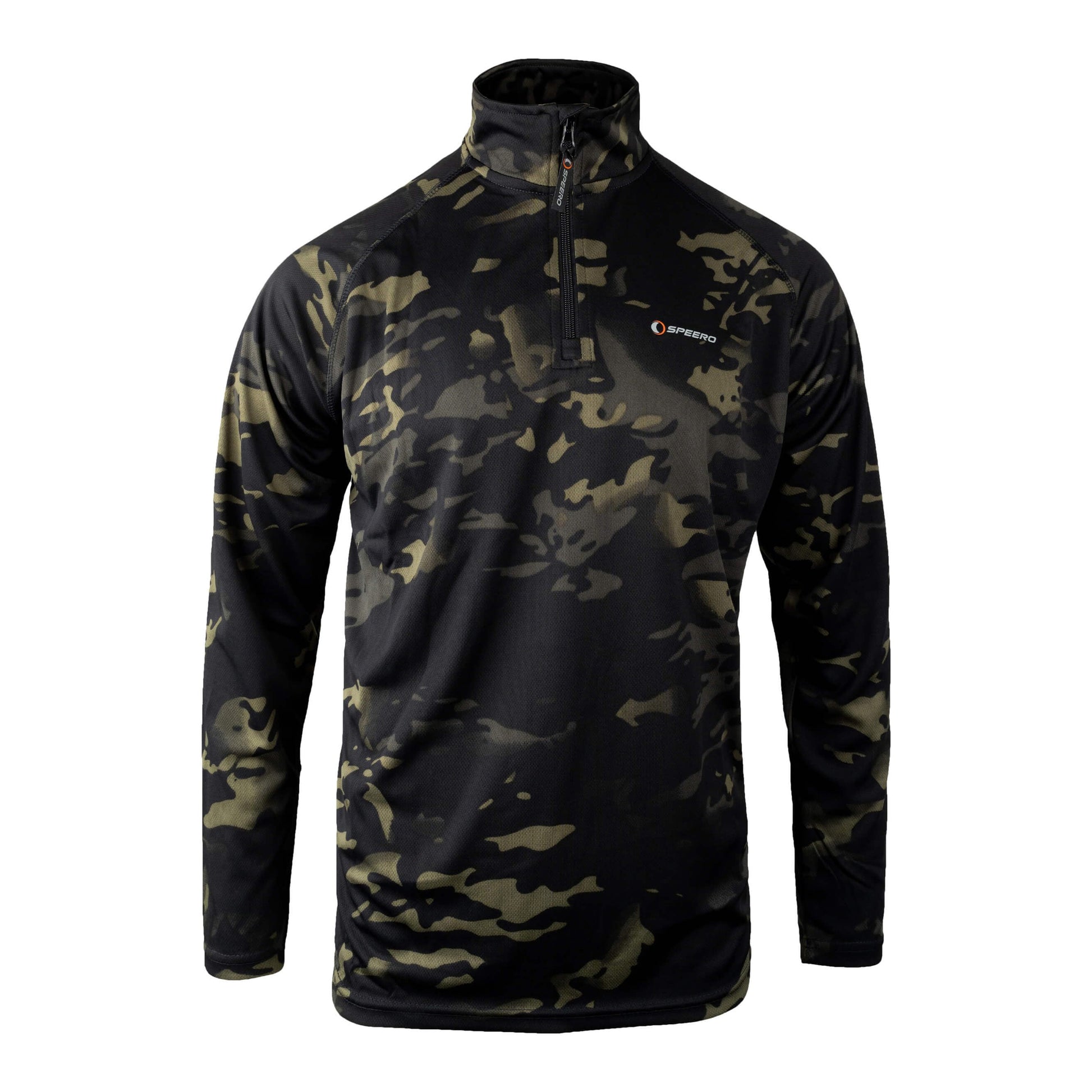 Black - Front - Speero Mens Armour Camo Quarter Zip Midlayer