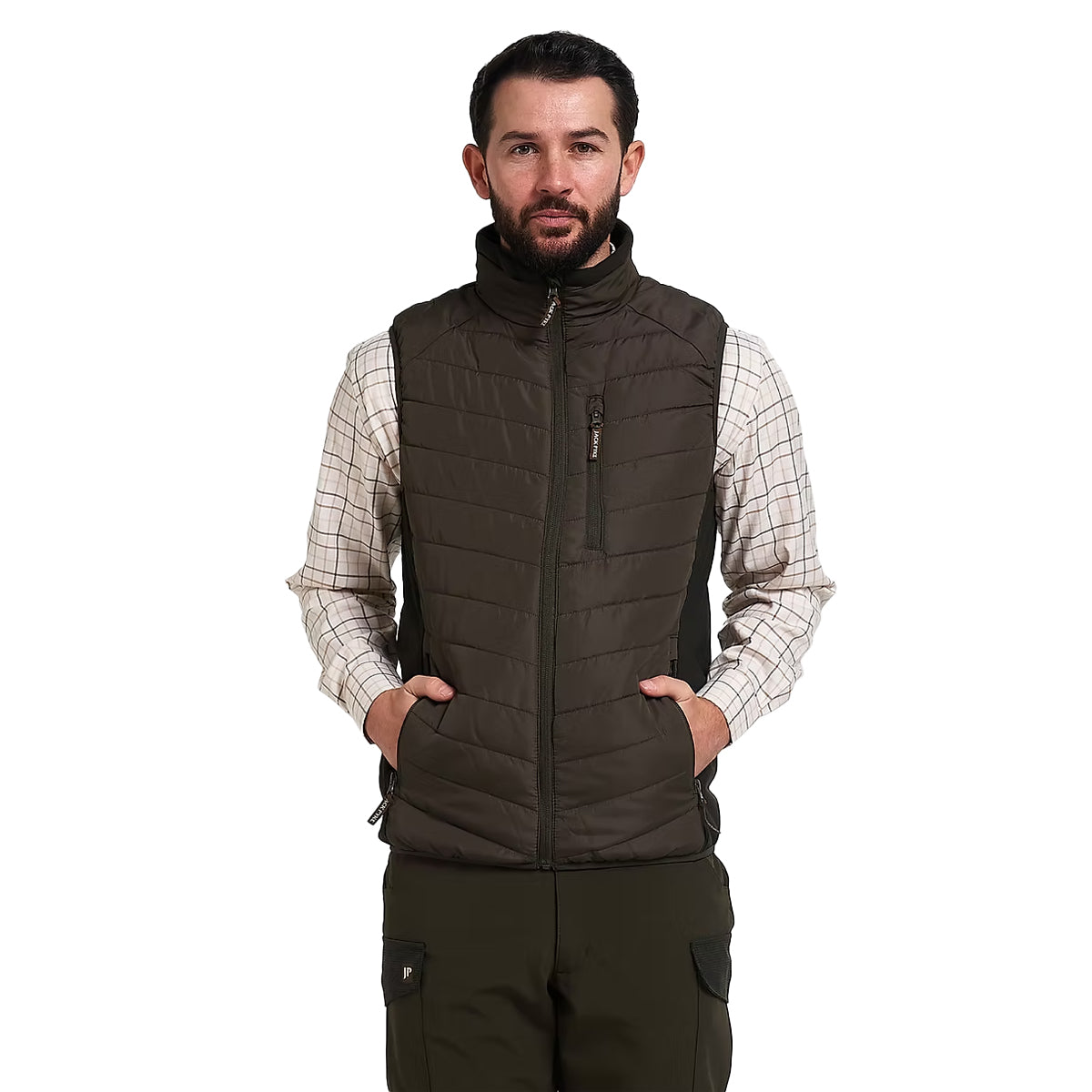 Green - Side - Jack Pyke Mens Quilted Polar Fleece Hybrid Gilet
