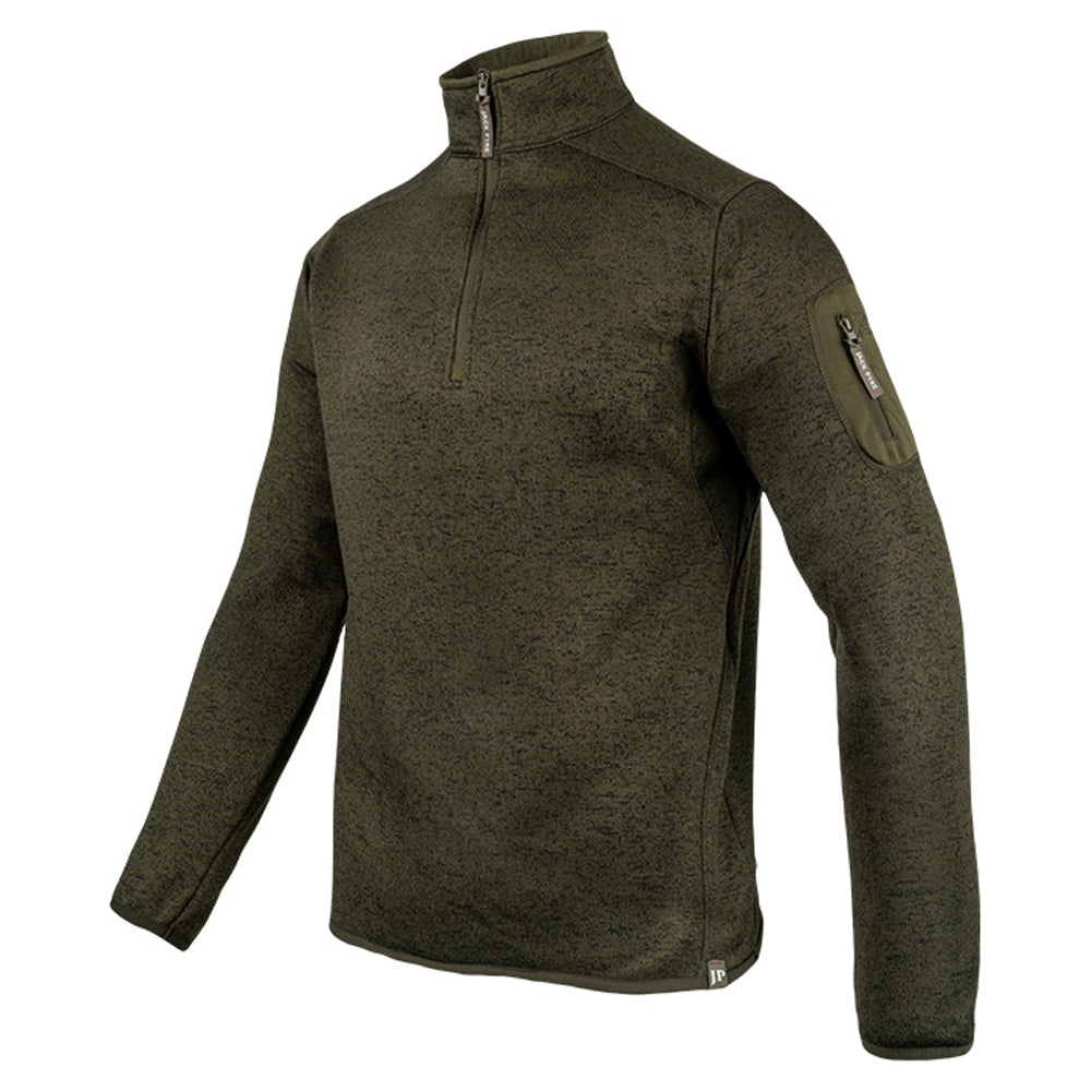 Green - Side - Jack Pyke Mens Melange Quarter Zip Fleece Top