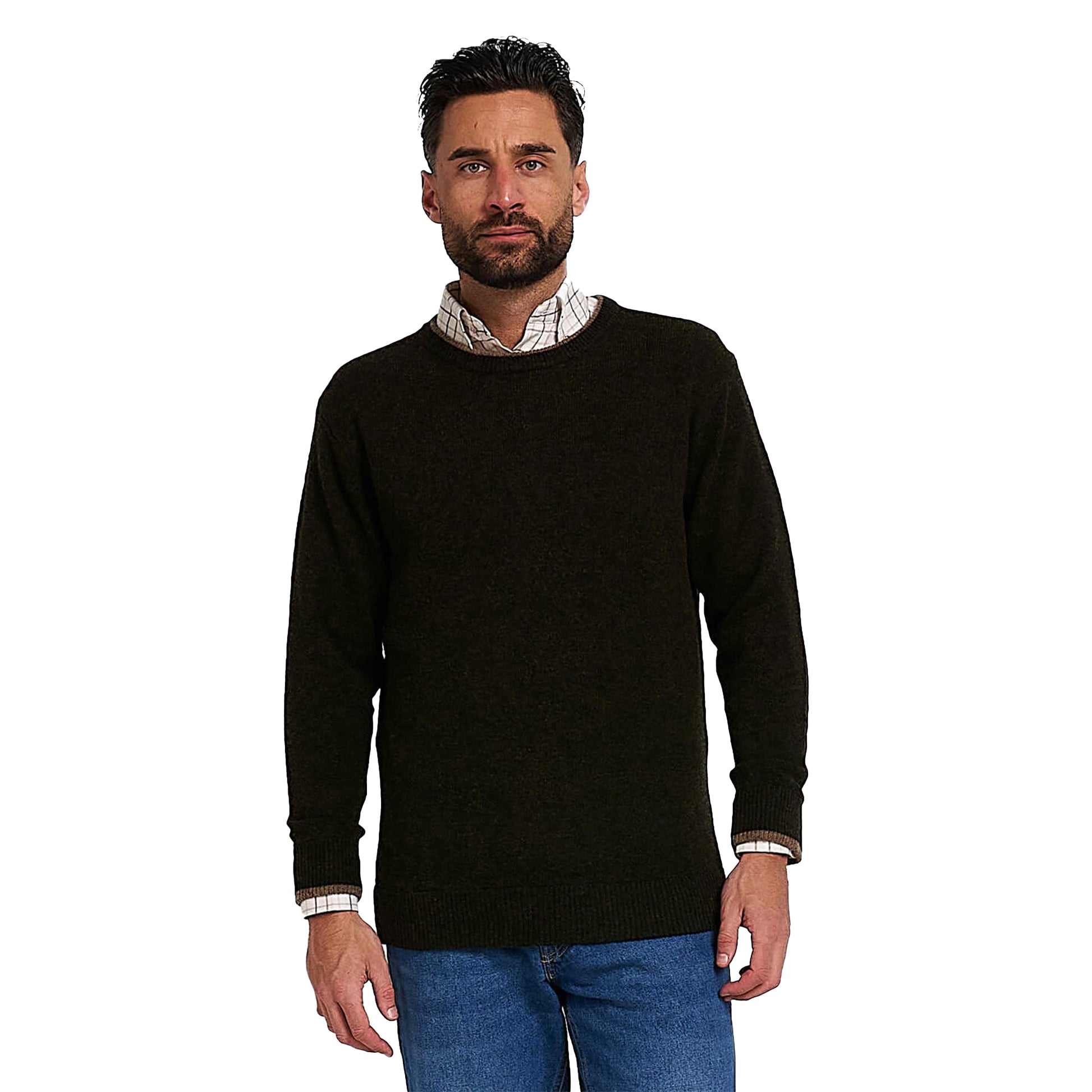 Dark Olive - Front - Jack Pyke Mens Knitted Lambswool Crew Neck Jumper