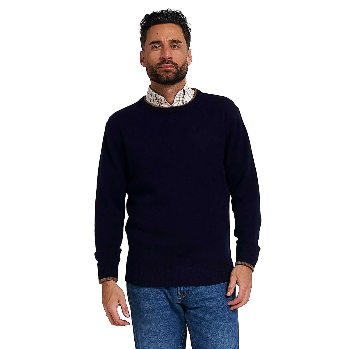 Navy Blue - Front - Jack Pyke Mens Knitted Lambswool Crew Neck Jumper