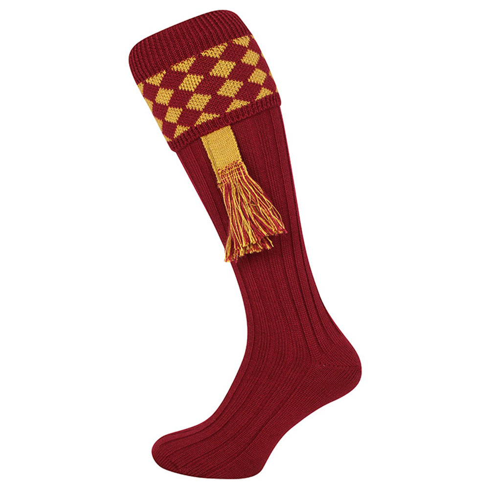 Burgundy-Gold - Back - Jack Pyke Unisex Adult Harlequin Shooting Socks with Garters