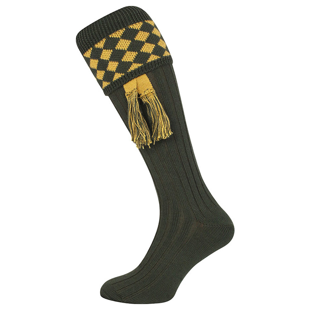 Green-Gold - Back - Jack Pyke Unisex Adult Harlequin Shooting Socks with Garters