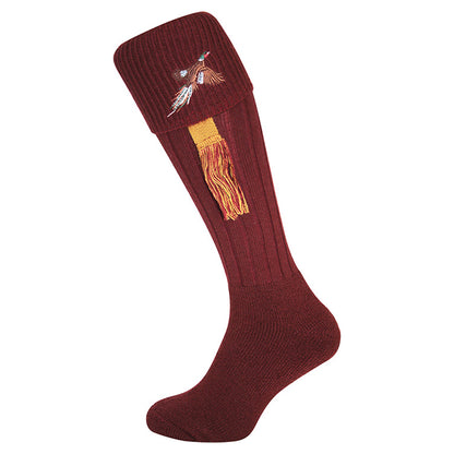 Burgundy - Back - Jack Pyke Unisex Adult Pheasant Shooting Socks with Garters