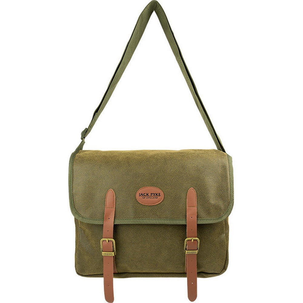 Green - Pack Shot - Jack Pyke Logo Leather Trim Messenger Bag