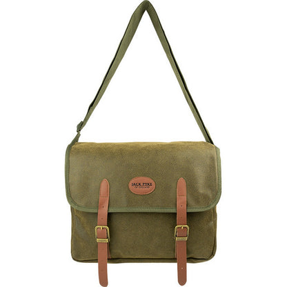 Green - Pack Shot - Jack Pyke Logo Leather Trim Messenger Bag