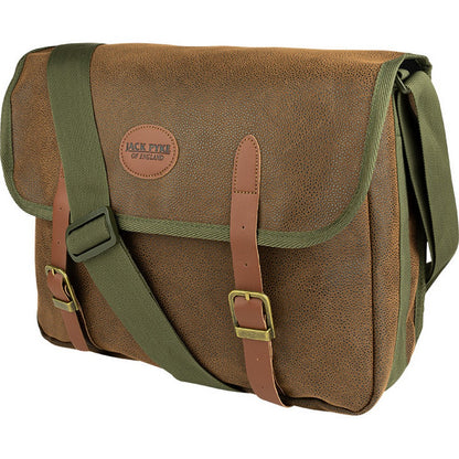 Brown - Pack Shot - Jack Pyke Logo Leather Trim Messenger Bag