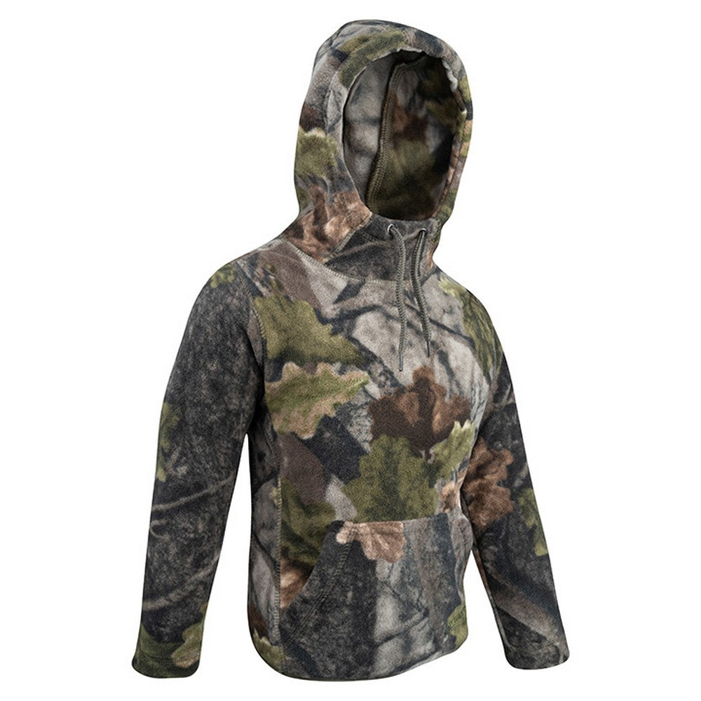 Green Camo - Side - Jack Pyke Childrens-Kids Fieldman Oak Leaf Fleece Hoodie