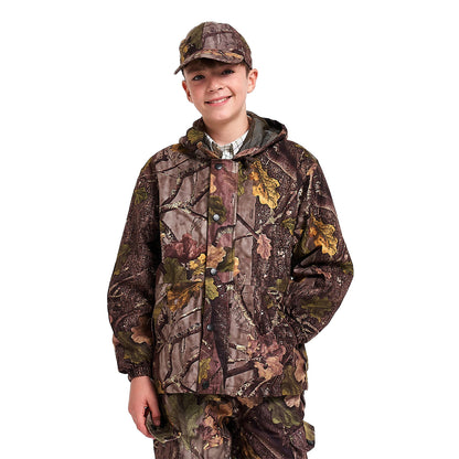 Brown-Green - Side - Jack Pyke Childrens-Kids Oak Leaf Camo Waterproof Jacket