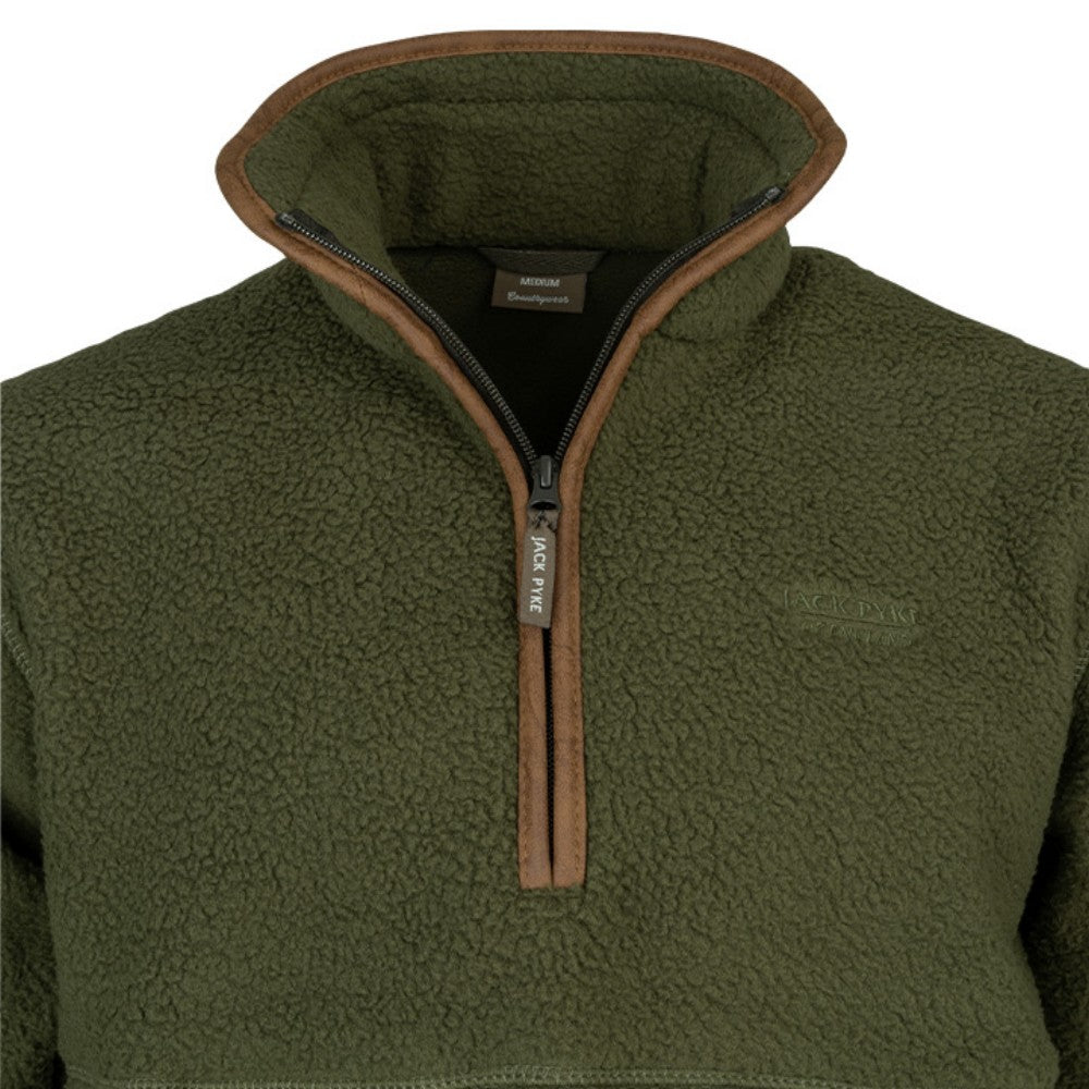 Olive - Close up - Jack Pyke Mens Sherpa Fleece Half Zip Pullover