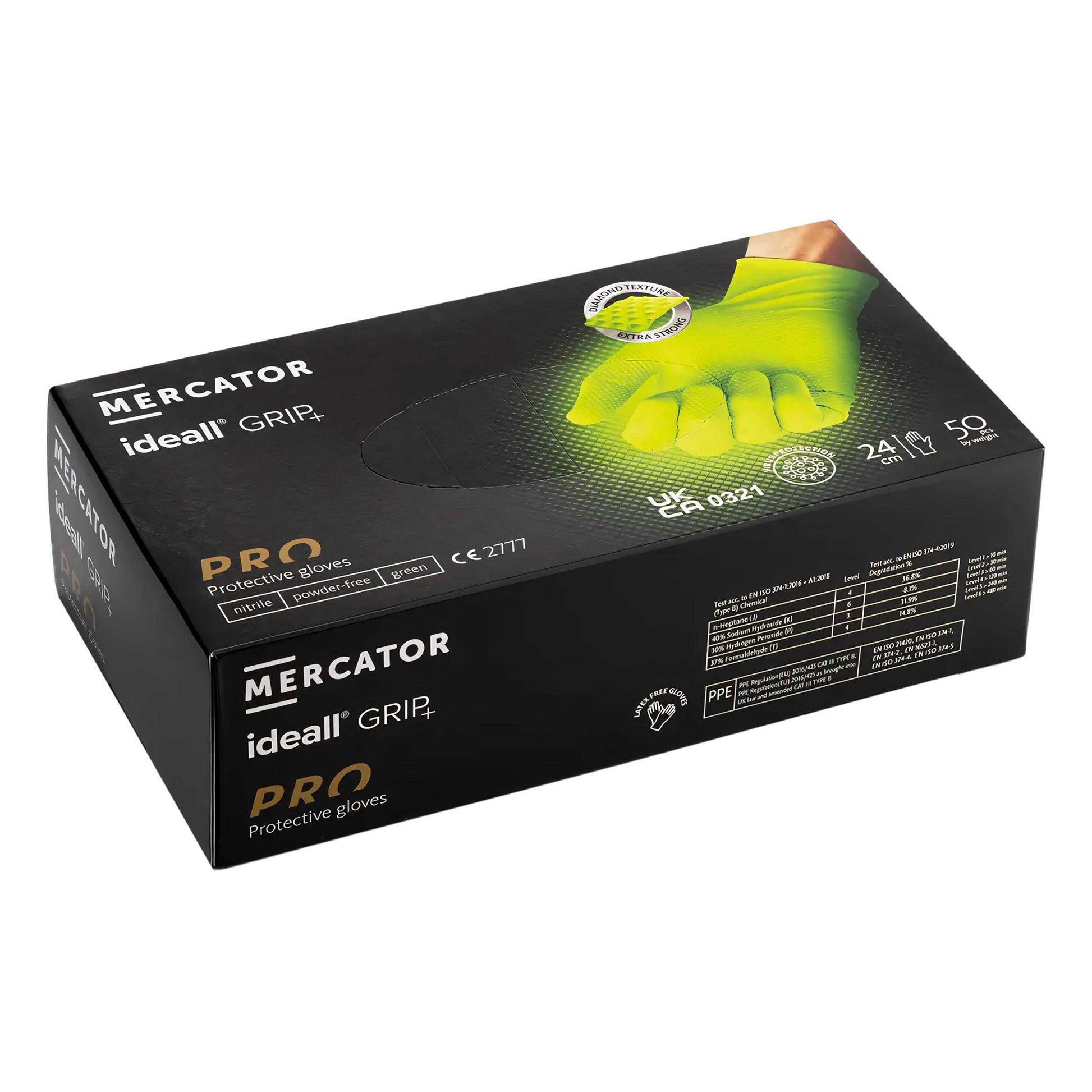 Green - Back - Predator Mercator Gripped Nitrile Safety Gloves (Pack of 50)