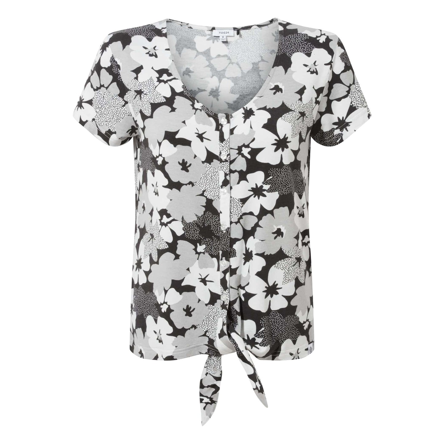 Black-White - Front - TOG24 Womens-Ladies Geva Large Floral T-Shirt