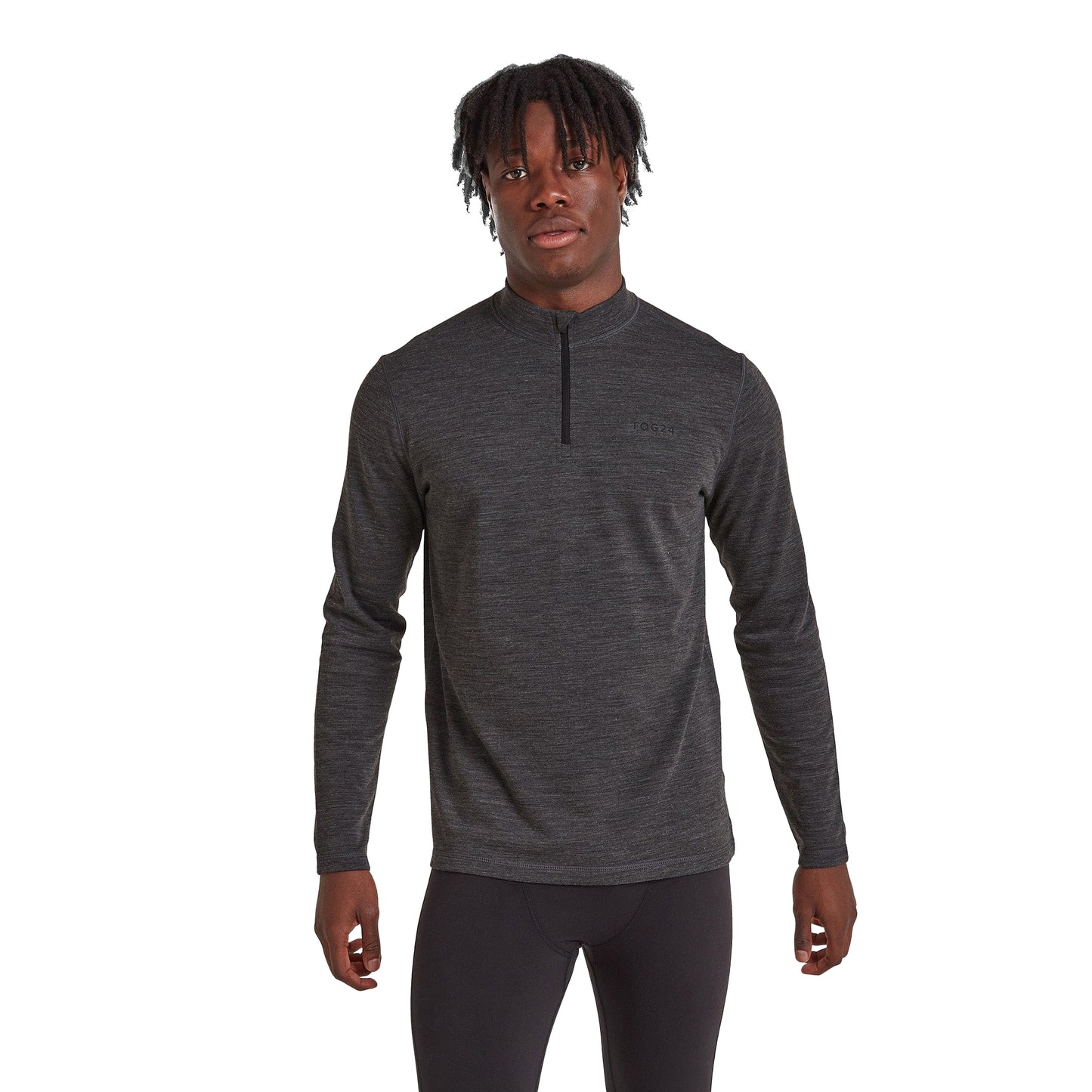 Grey Marl - Side - TOG24 Mens Nevis Merino Wool Zip Neck Base Layer Top