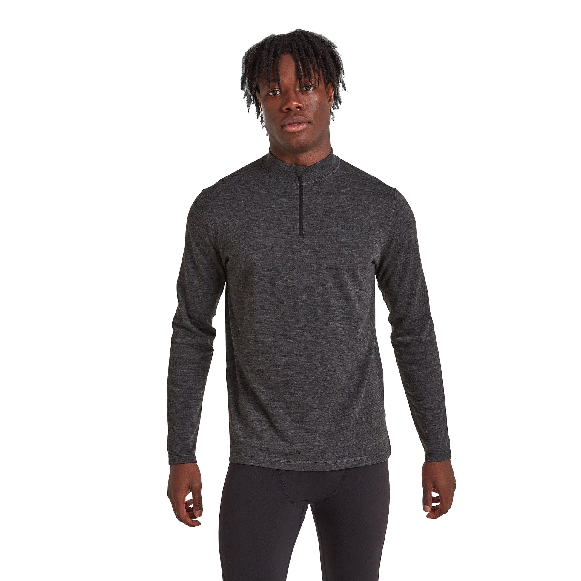 Grey Marl - Side - TOG24 Mens Nevis Merino Wool Zip Neck Base Layer Top