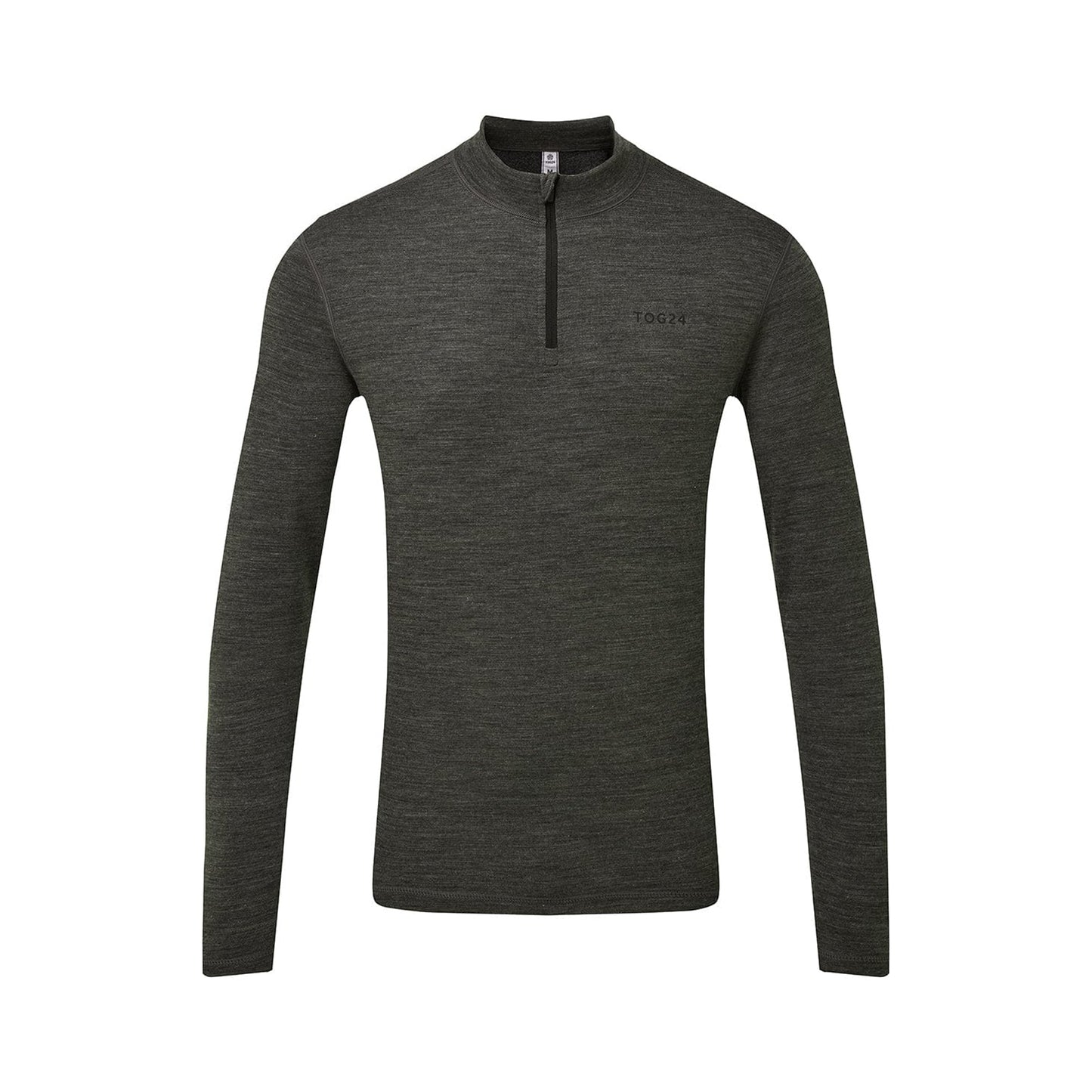 Grey Marl - Front - TOG24 Mens Nevis Merino Wool Zip Neck Base Layer Top