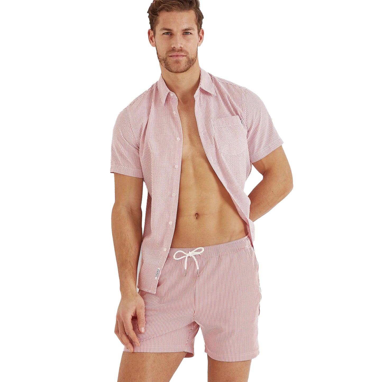 Washed Red - Side - TOG24 Mens Fenton Stripe Seersucker Shirt