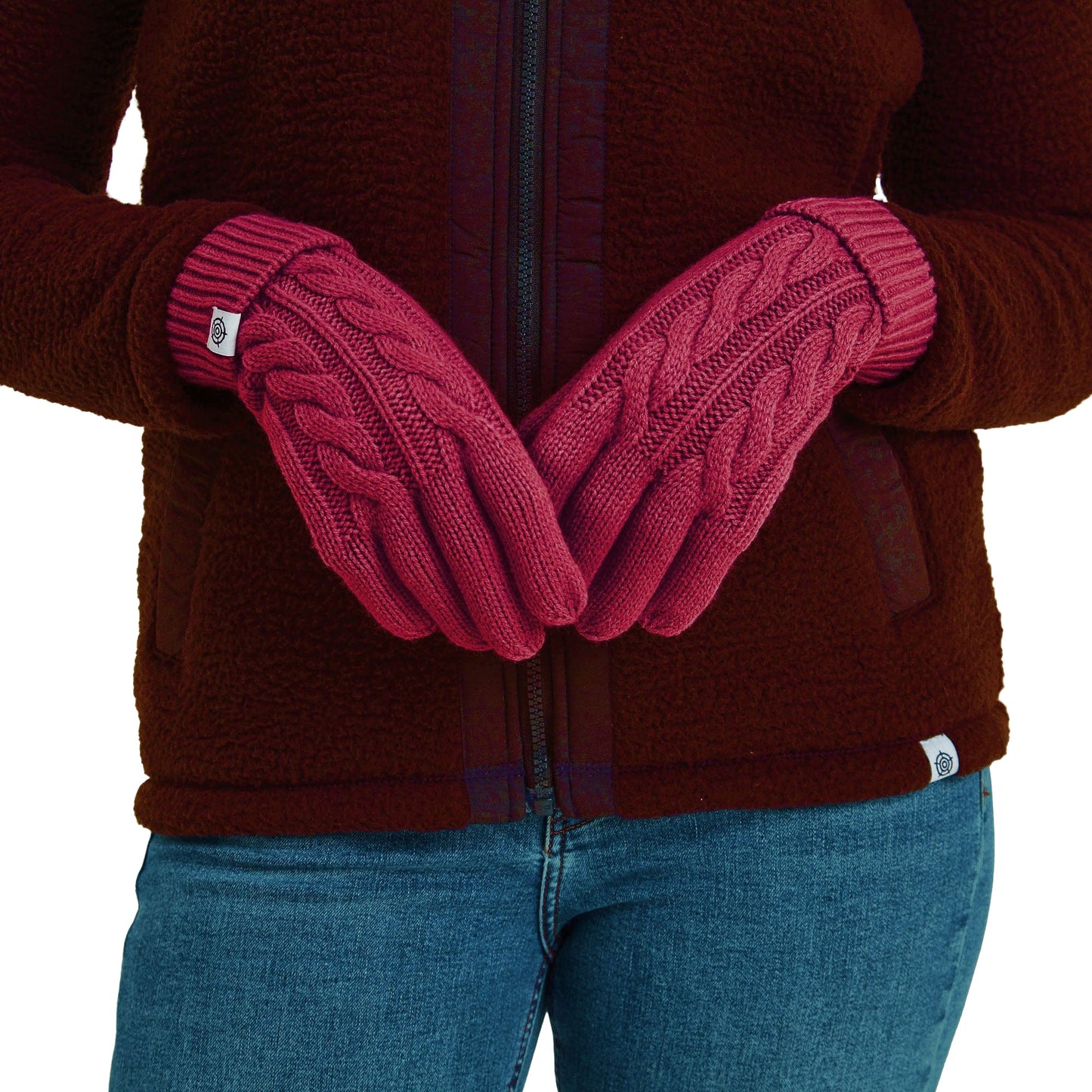 Cerise - Back - TOG24 Unisex Adult Grouse Cable Knit Winter Gloves
