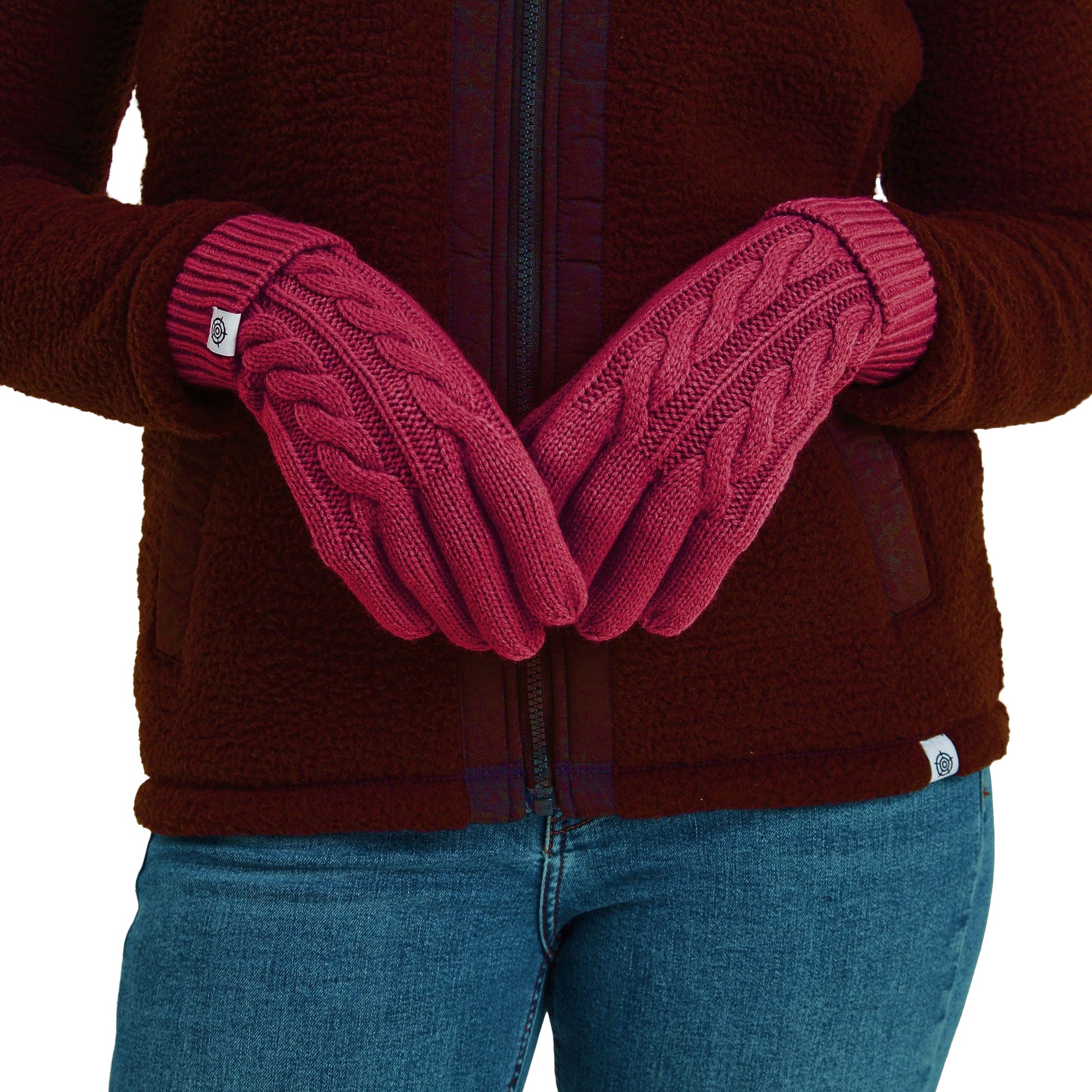 Cerise - Back - TOG24 Unisex Adult Grouse Cable Knit Winter Gloves