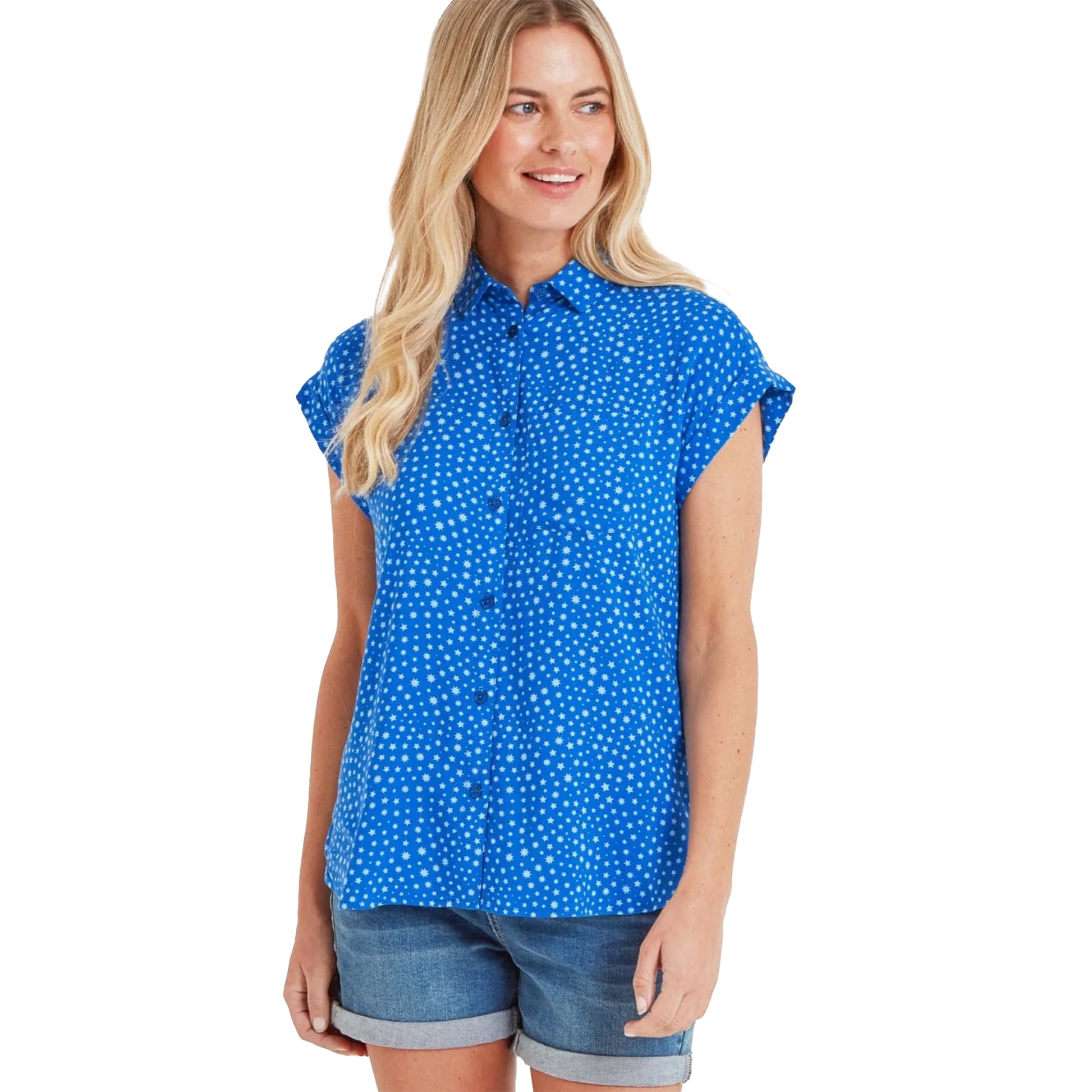 Mykonos Blue - Side - TOG24 Womens-Ladies Alston Stars Capped Sleeved Shirt