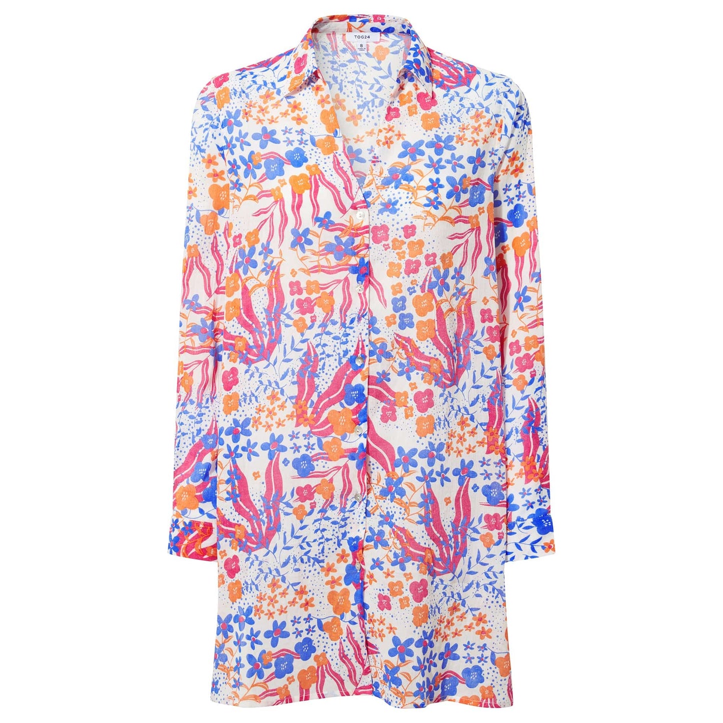 Multicoloured - Front - TOG24 Womens-Ladies Launder Flowers Long-Sleeved Shirt Dress