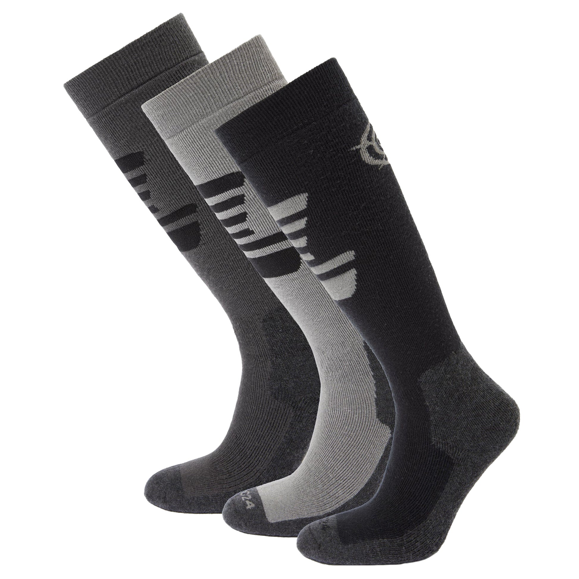 Black-Soot Grey-Moon Grey - Front - TOG24 Mens Bergenz Ski Socks (Pack of 3)