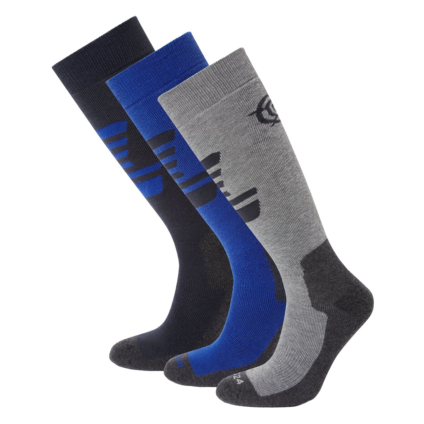 Dark Indigo-Royal Blue-Light Grey - Front - TOG24 Mens Bergenz Ski Socks (Pack of 3)