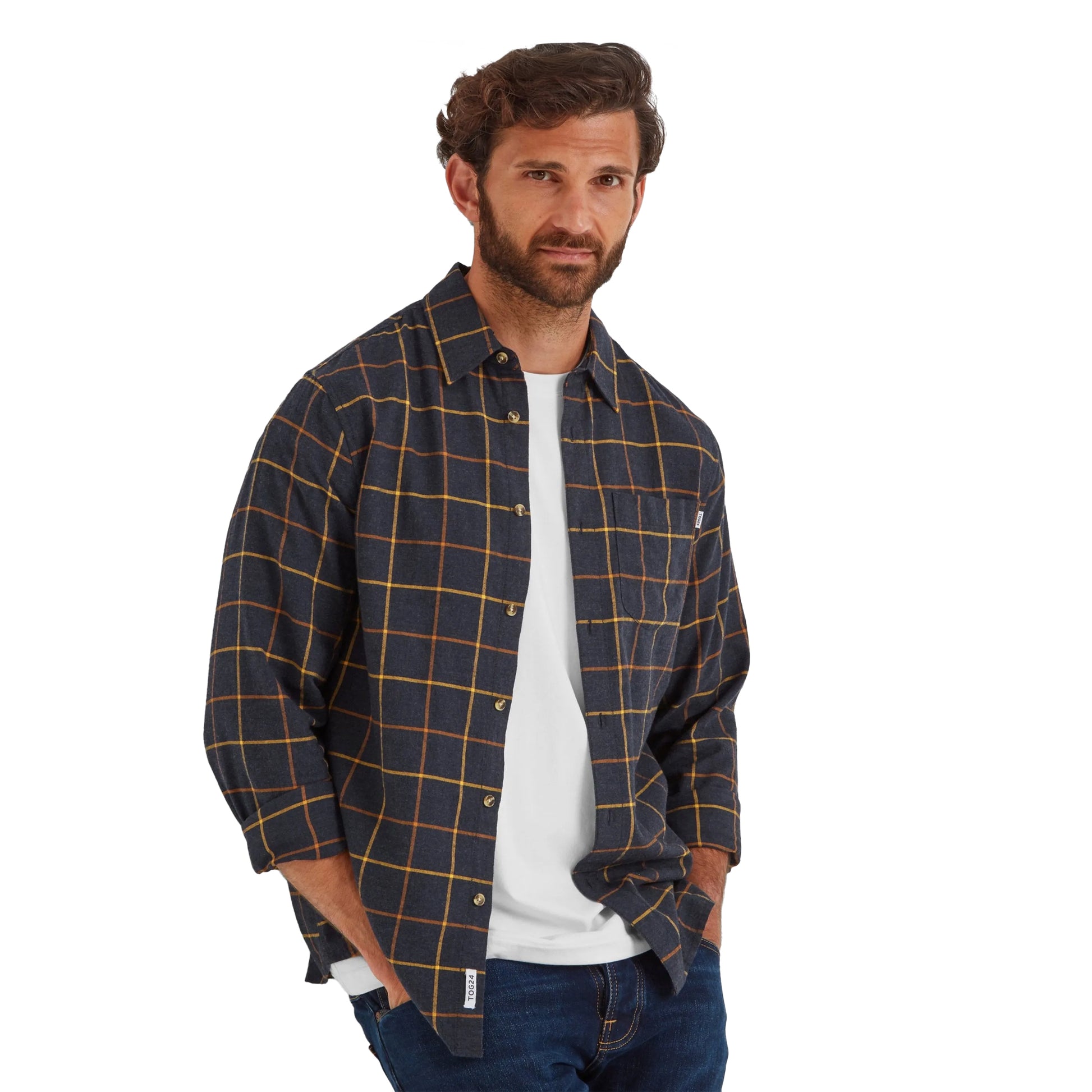 Dark Indigo - Side - TOG24 Mens Jarvis Checked Marl Long-Sleeved Shirt