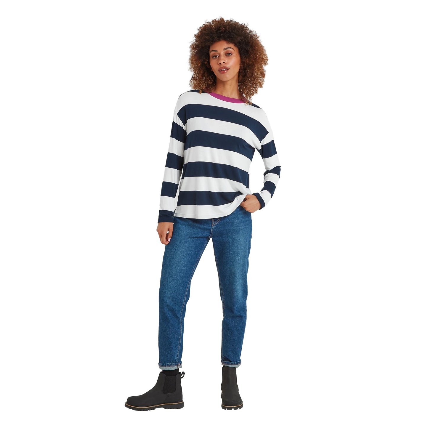 Starry Night - Side - TOG24 Womens-Ladies Jerry Block Stripe Long-Sleeved T-Shirt