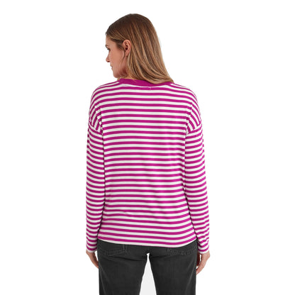Fuchsia Purple - Back - TOG24 Womens-Ladies Jerry Striped Long-Sleeved T-Shirt