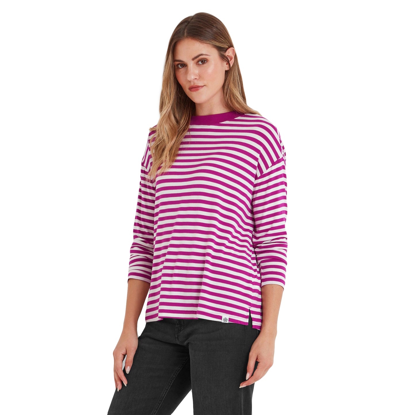 Fuchsia Purple - Side - TOG24 Womens-Ladies Jerry Striped Long-Sleeved T-Shirt