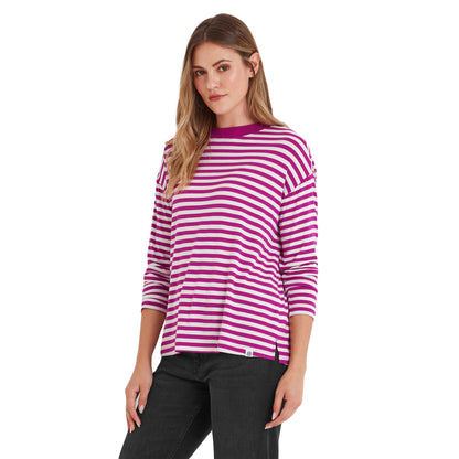 Fuchsia Purple - Side - TOG24 Womens-Ladies Jerry Striped Long-Sleeved T-Shirt