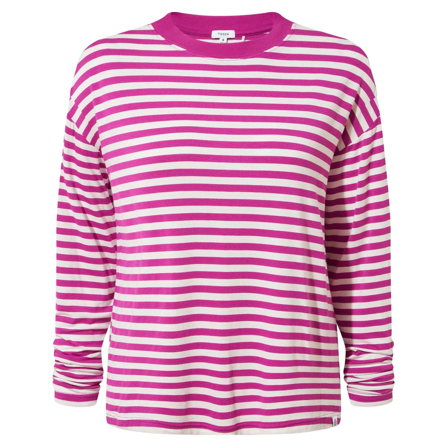 Fuchsia Purple - Front - TOG24 Womens-Ladies Jerry Striped Long-Sleeved T-Shirt