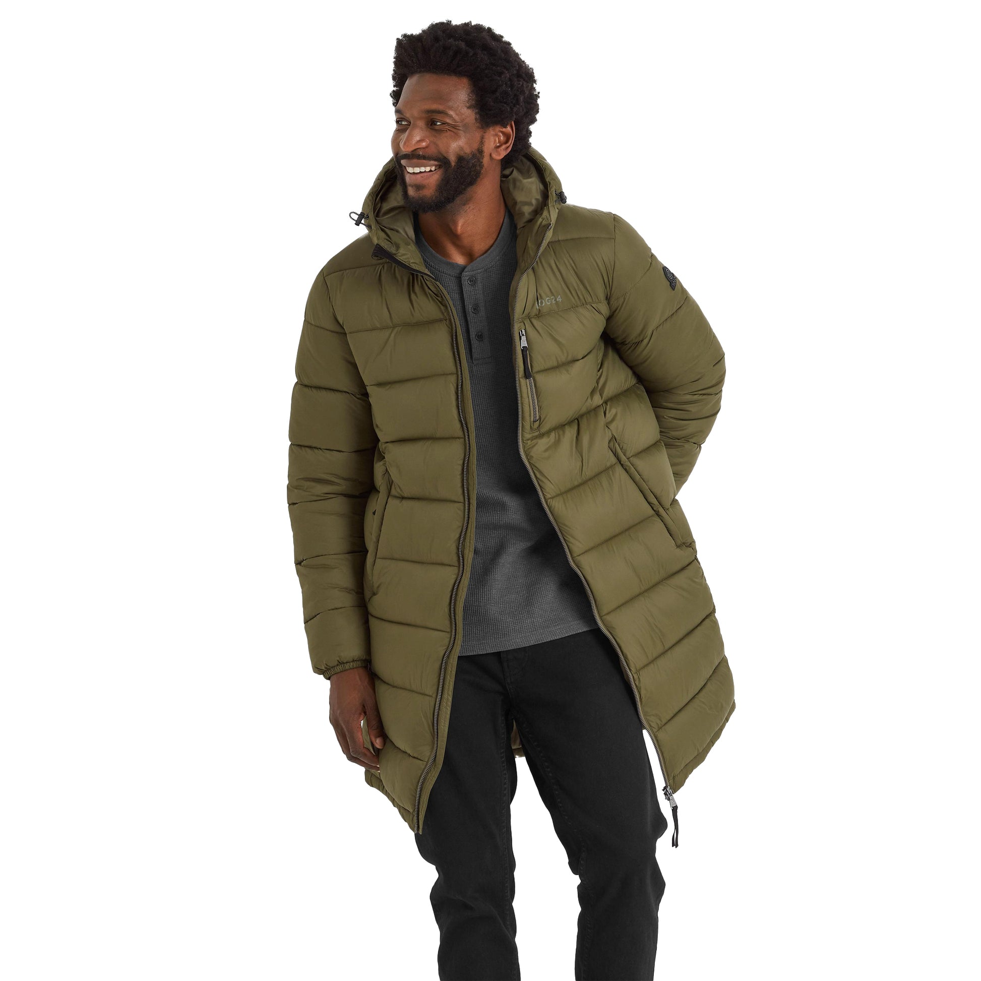 Khaki - Side - TOG24 Mens Barnby Long Padded Jacket