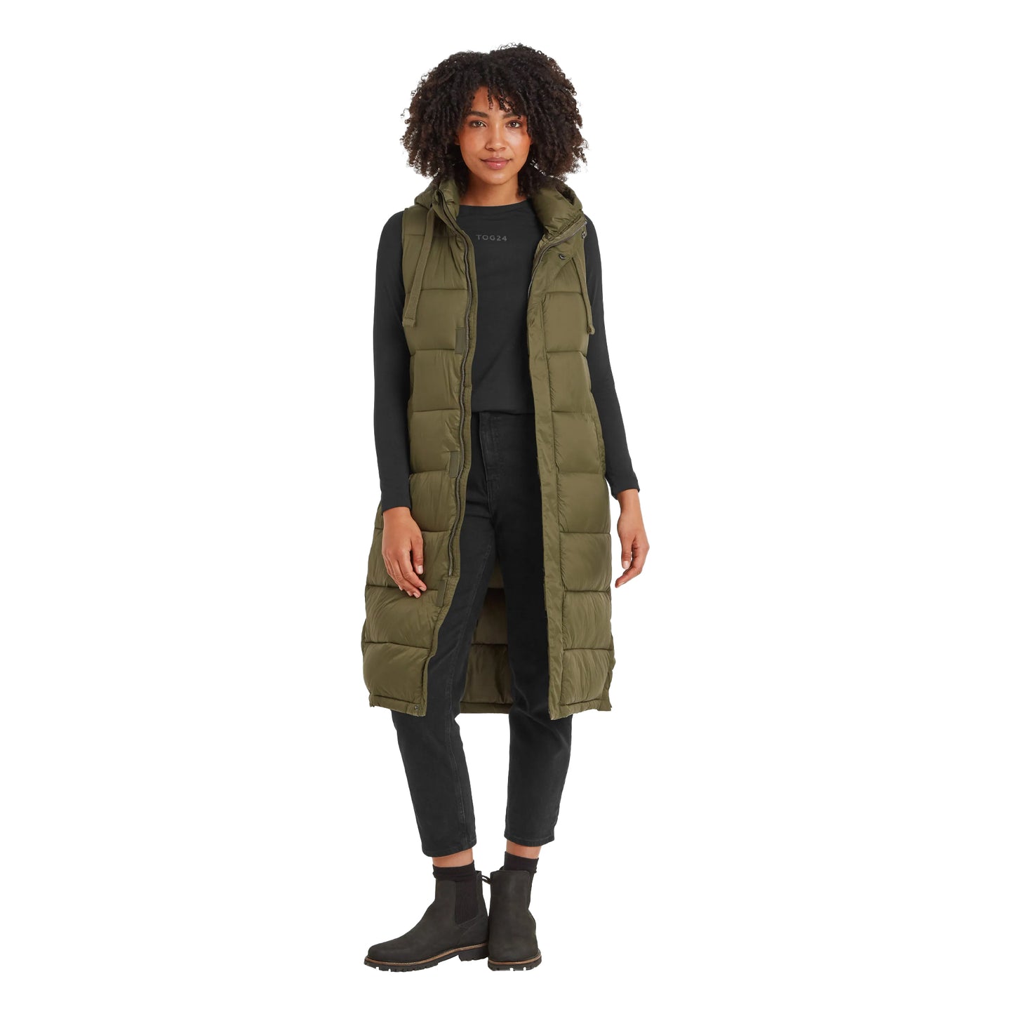 Khaki Green - Side - TOG24 Womens-Ladies Newall Padded Long Gilet