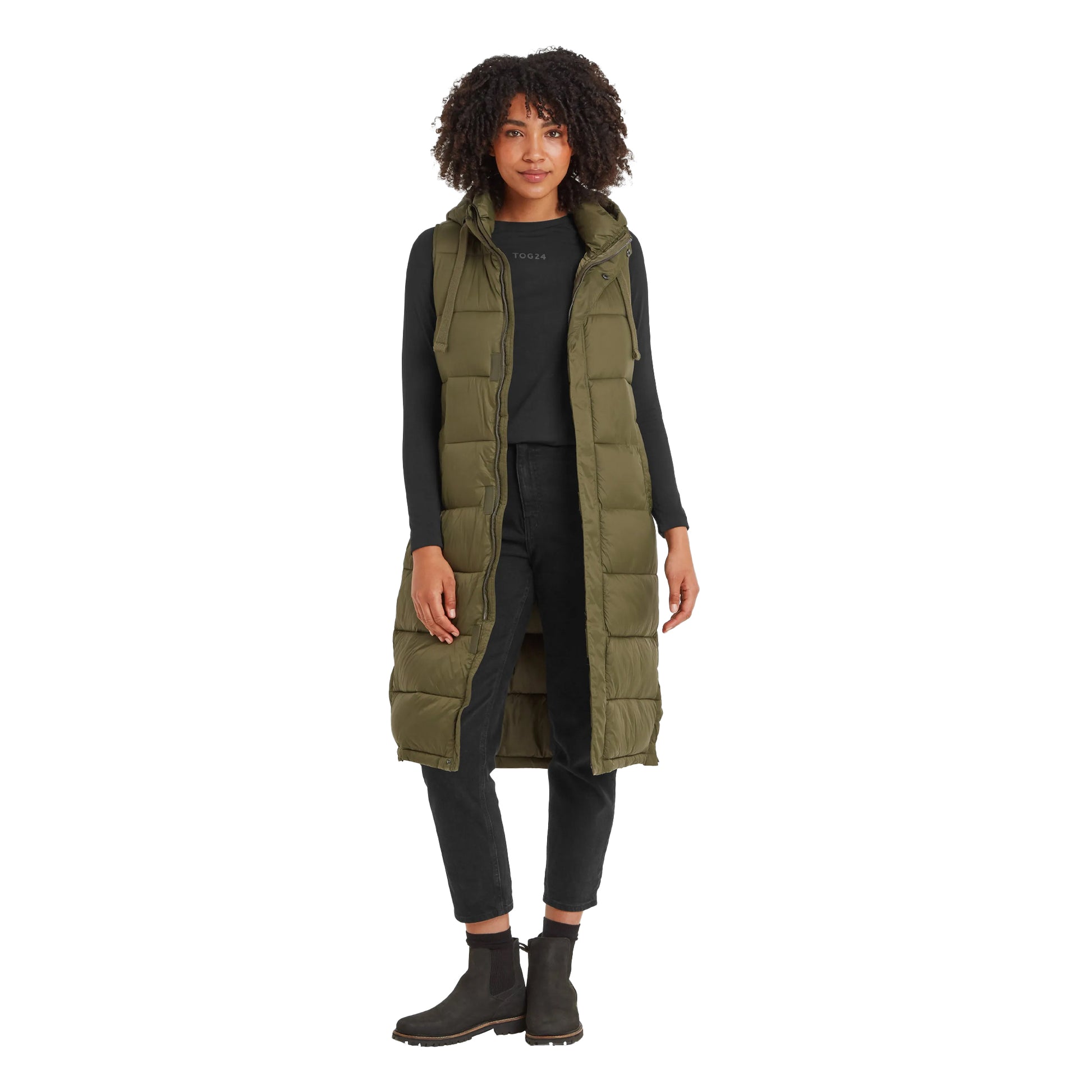 Khaki Green - Side - TOG24 Womens-Ladies Newall Padded Long Gilet