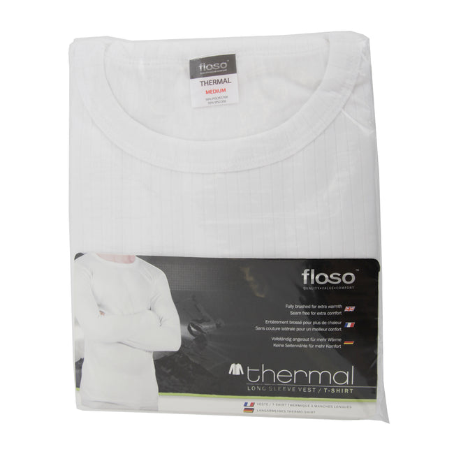 White - Back - FLOSO Mens Thermal Underwear Long Sleeve Vest Top (Viscose Premium Range)