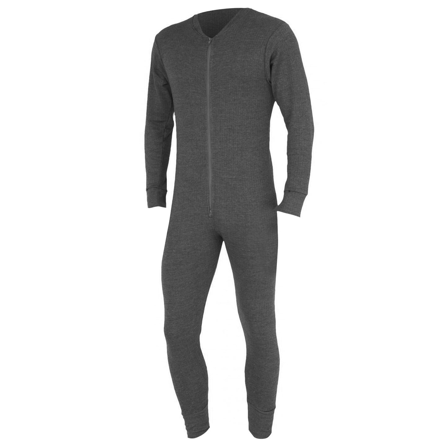 Charcoal - Front - FLOSO Mens Thermal Underwear All In One Union Suit