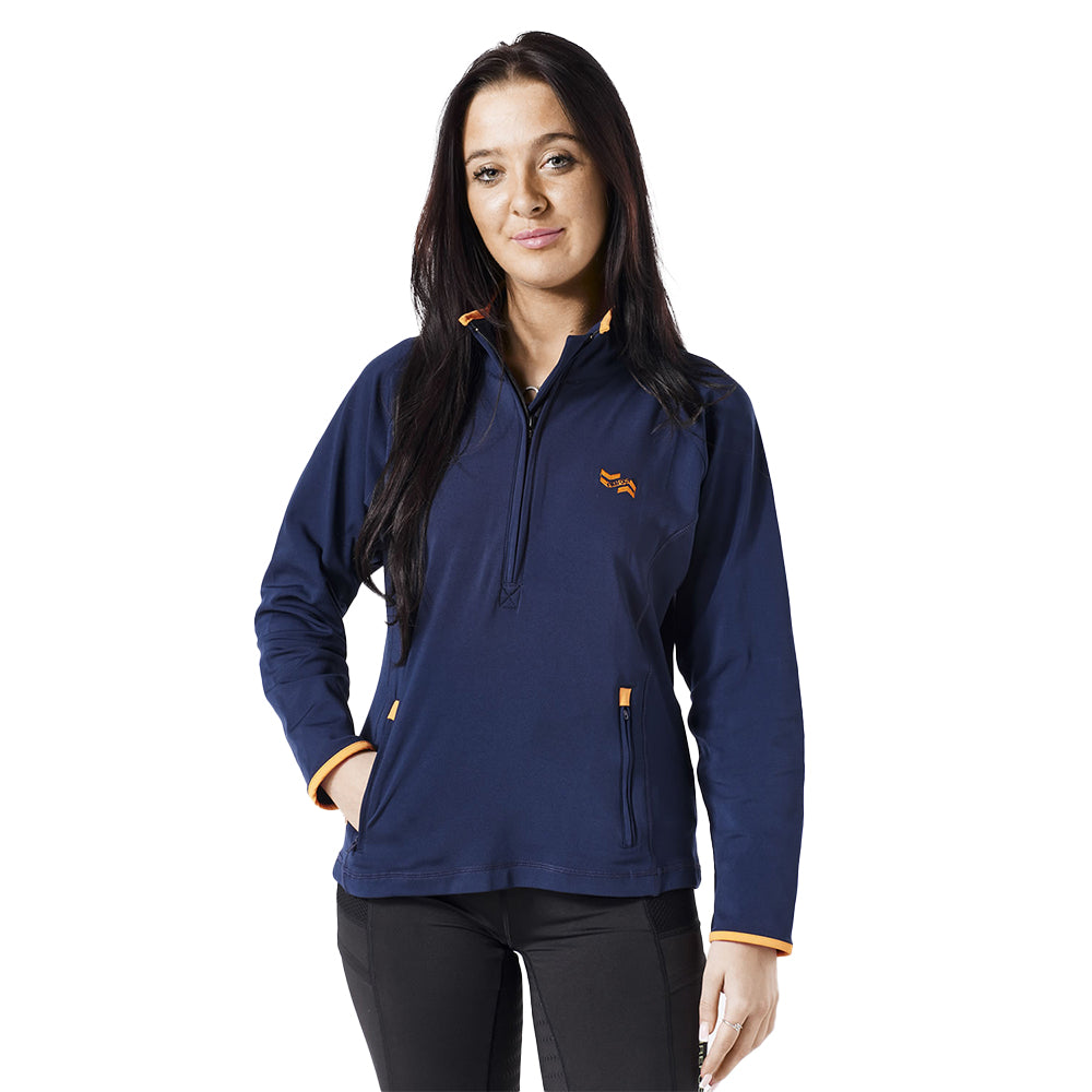 Navy-Orange - Front - Firefoot Womens-Ladies Half Zip Fleece Top