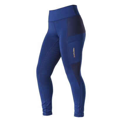 Navy-Orange - Front - Firefoot Womens-Ladies Marsden Sticky Bum Horse Riding Tights