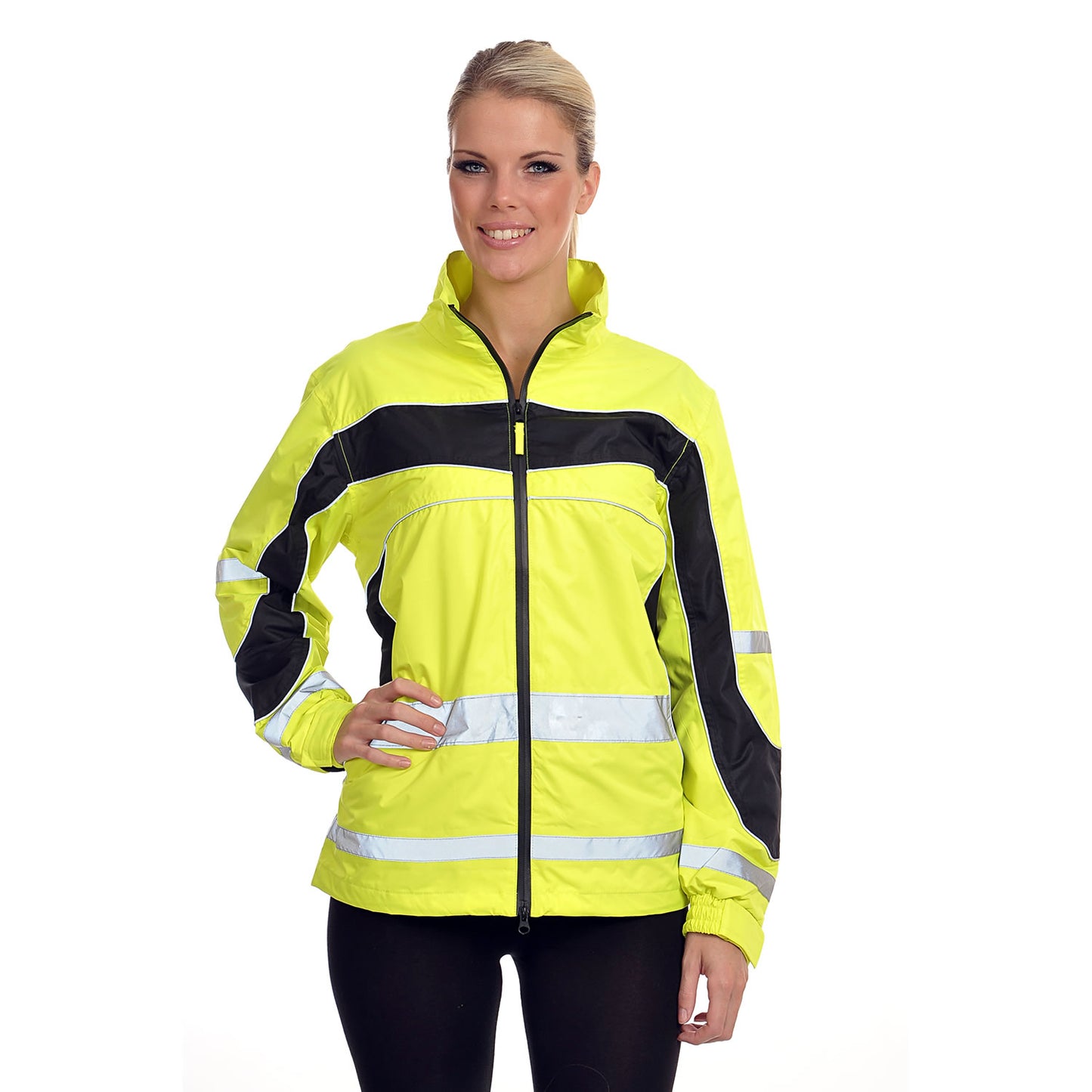 Yellow - Side - Equisafety Womens-Ladies Lightweight Hi-Vis Waterproof Jacket