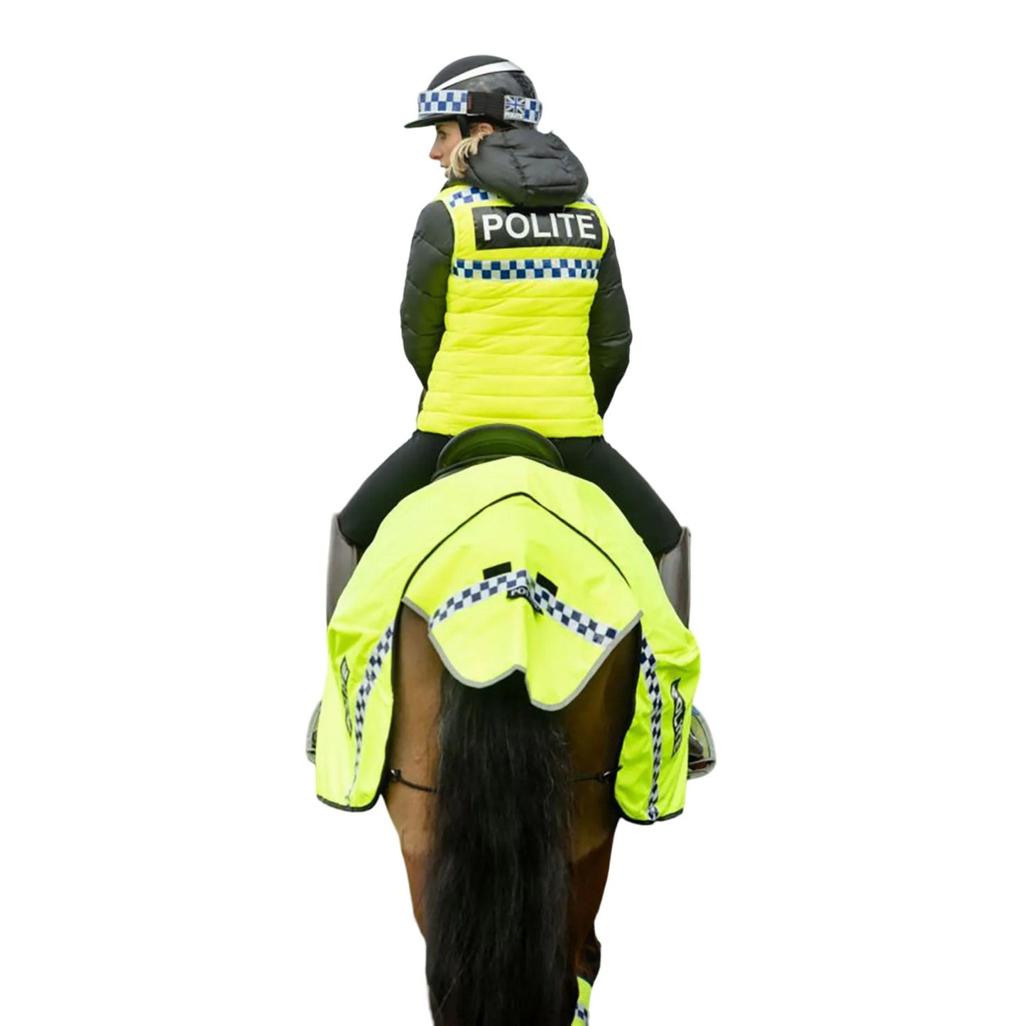 Yellow - Back - Equisafety Polite Standard-Neck Hi-Vis Waterproof Wrap Around Horse Rug