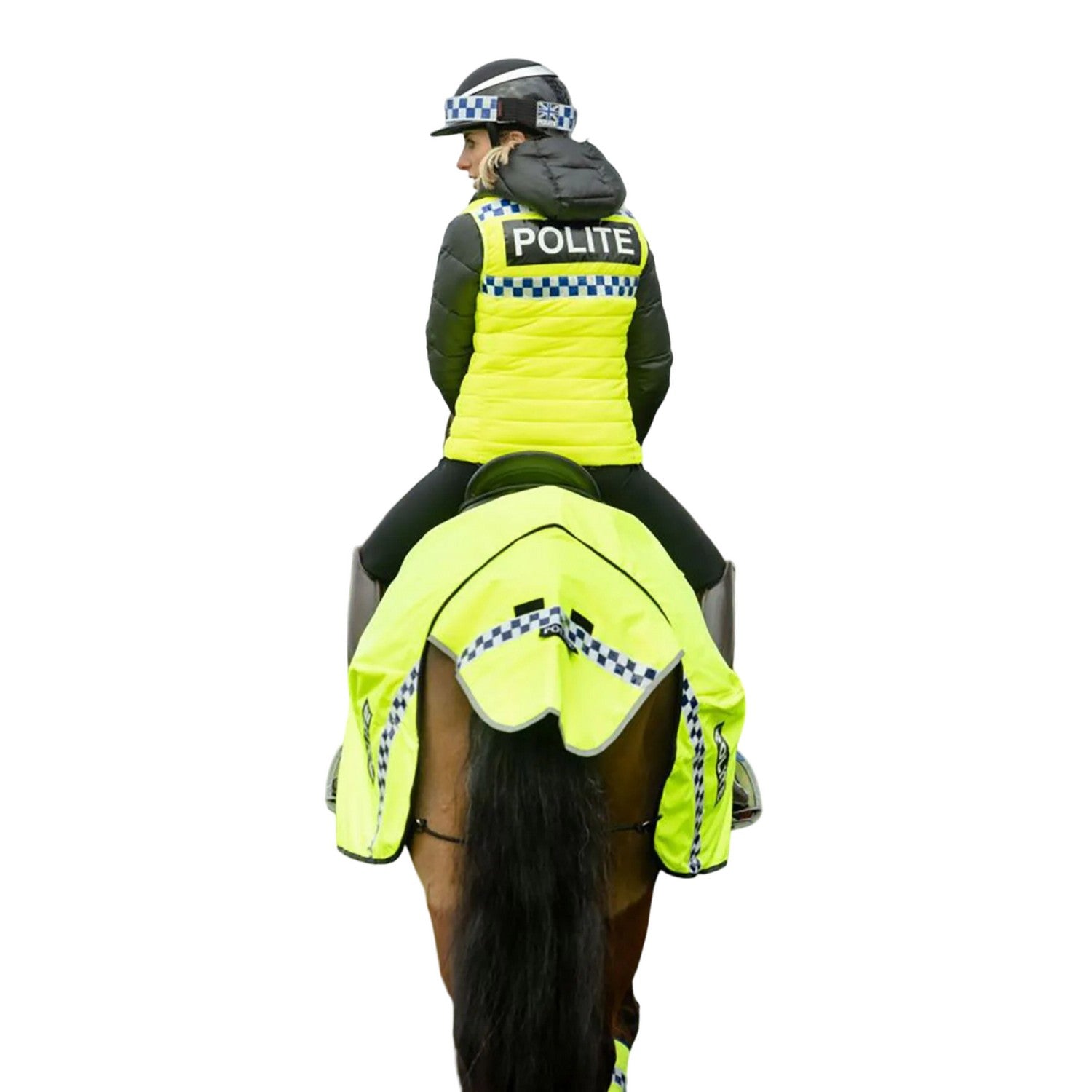 Yellow - Back - Equisafety Polite Standard-Neck Hi-Vis Waterproof Wrap Around Horse Rug
