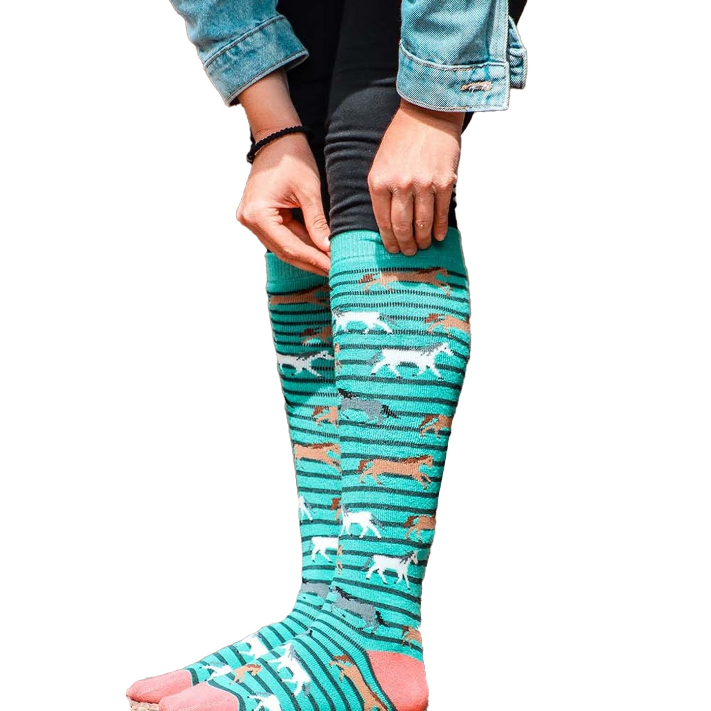 Green - Back - Bartleby Womens-Ladies Funky Horse Socks