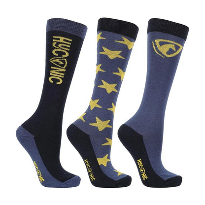 Blue-Yellow - Front - HYCONIC Unisex Adult Stars Socks (Pack of 3)