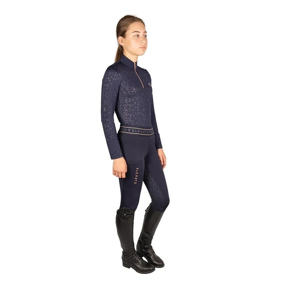 Navy-Rose Gold - Side - Hy Girls Elevate Allure Mizs Horse Riding Tights