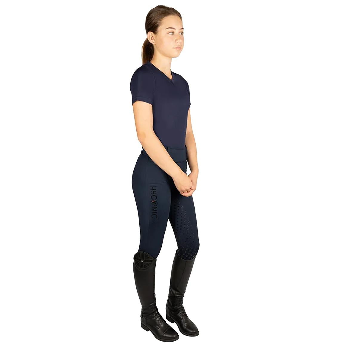 Navy - Side - HYCONIC Womens-Ladies Torrellas Horse Riding Tights