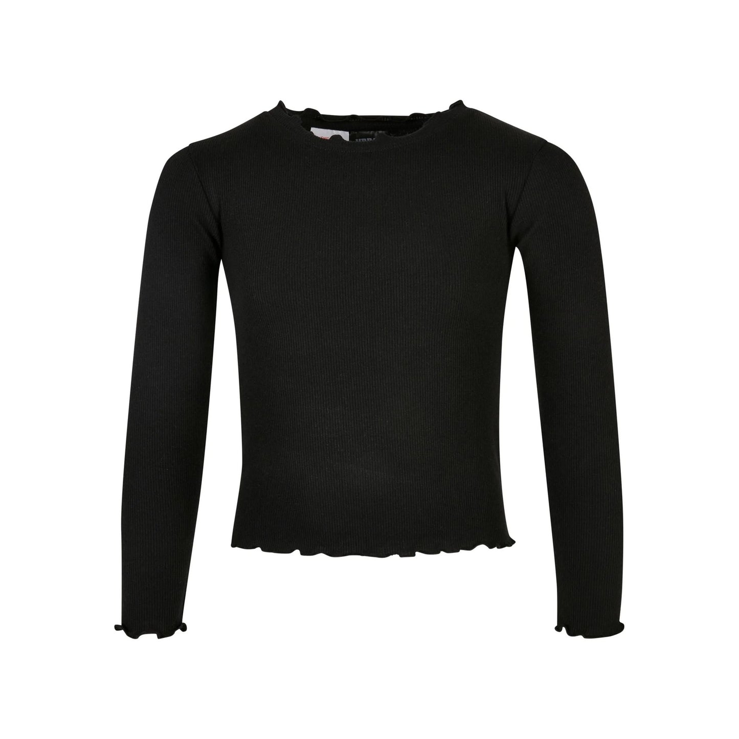 Black - Front - Urban Classics Girls Short Ribbed Long-Sleeved T-Shirt
