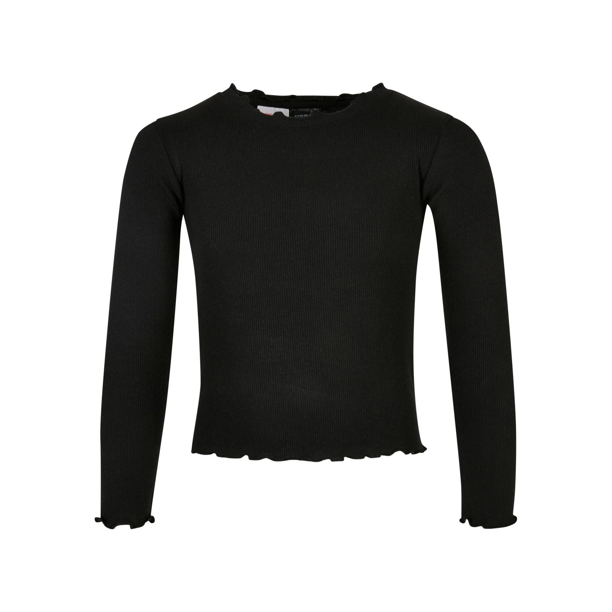 Black - Front - Urban Classics Girls Short Ribbed Long-Sleeved T-Shirt